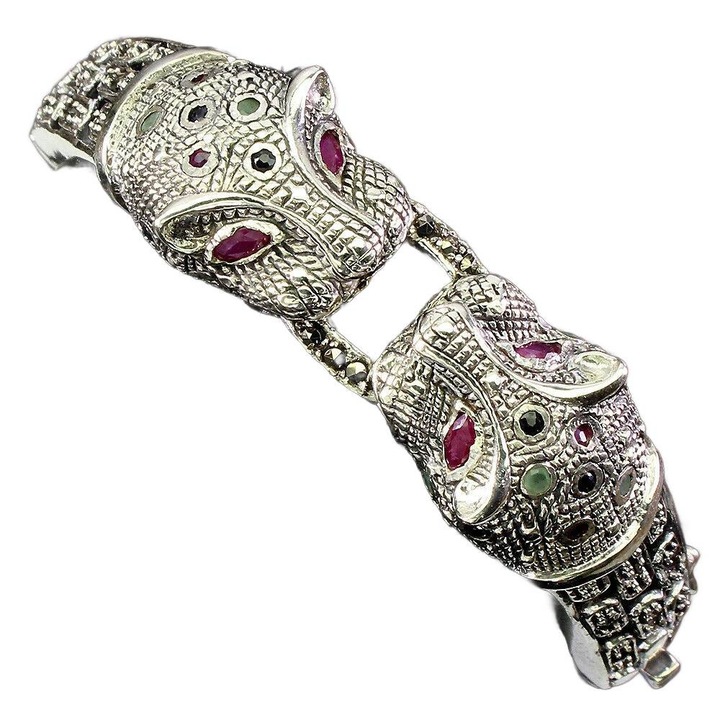 Bratara, argint 925, rubine, safire, 59x15mm, 4.82cm