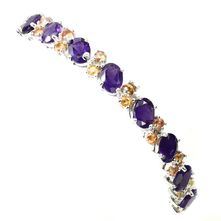 Bratara din argint cu ametiste si safire, 62.0x7.0mm, 18cm, purpuriu