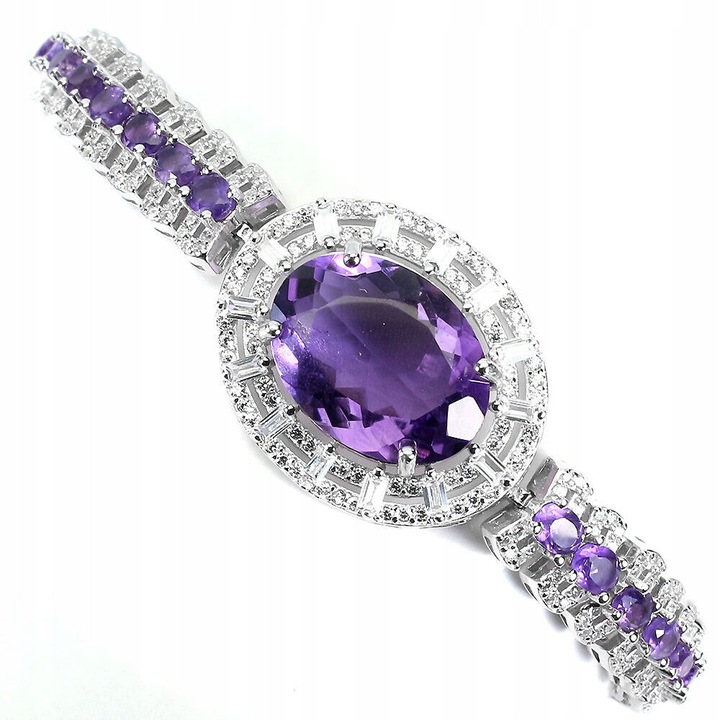 Bratara din argint 925 cu ametist natural si zirconii, Songea, 17.78cm, 170x20mm