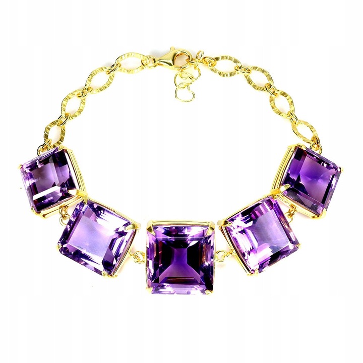 Bratara din argint 925 cu ametist natural, Songea, 20.32 cm, 100x18mm, aurita cu aur de 14K