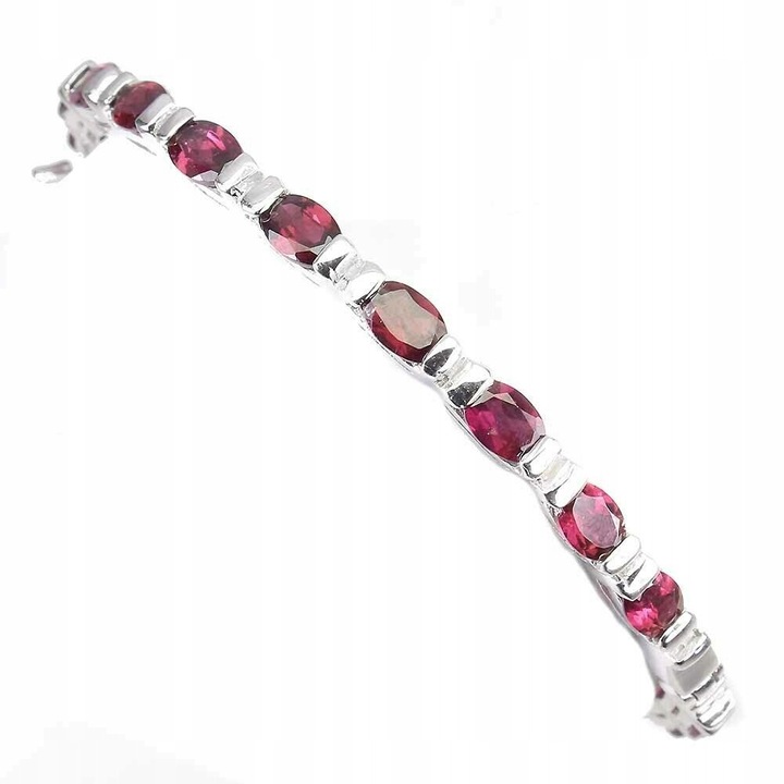 Bratara din argint cu granate naturale, 14K, 63x4mm, 55mm diametru, 17.2cm circumferinta, set