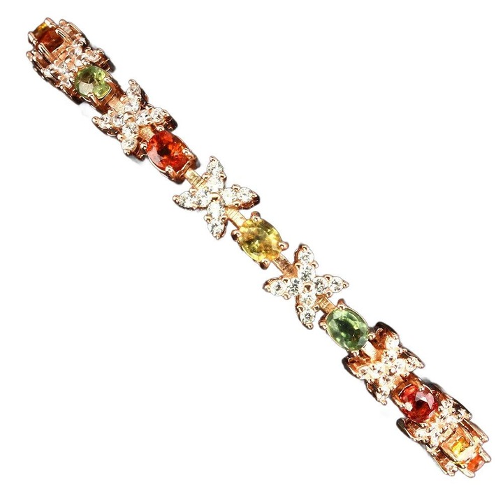 Bratara din argint 925 cu safire naturale Songea si zirconii, 17.78 cm, roz aurit