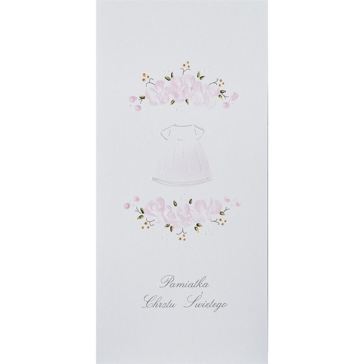 Felicitare de botez MAK pentru fetita cu rochita si flori, Multicolor, 112x224 mm