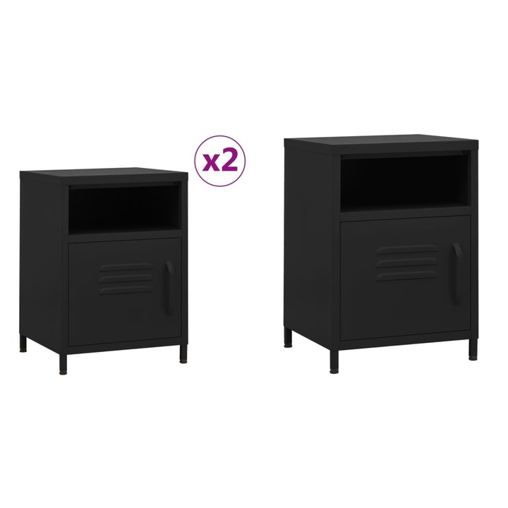 Noptiere, 2 buc., negru, 35x35x51 cm, otel