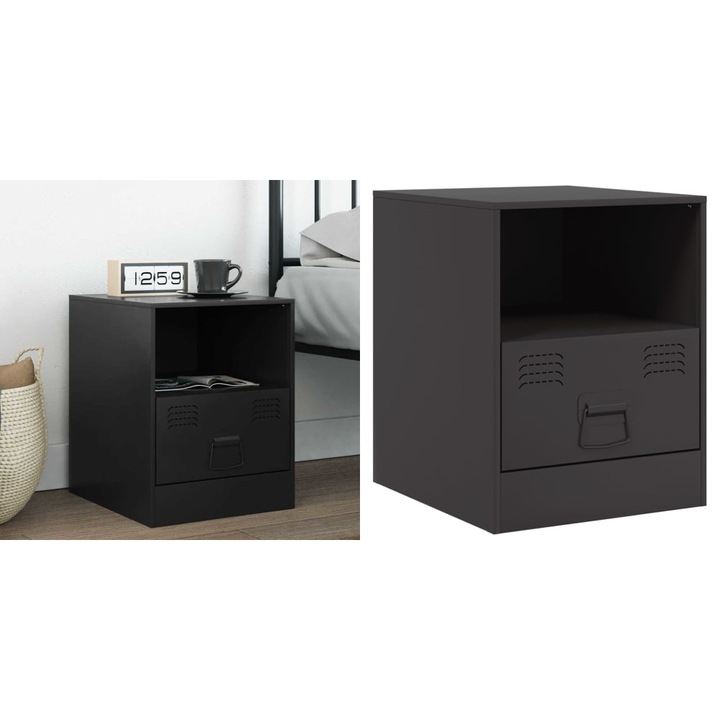 Noptiera, negru, 34, 5x39x44 cm, otel