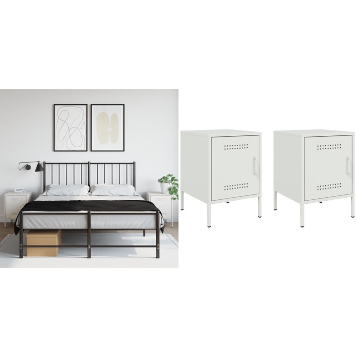 Noptiera, alb, 2 buc., 36x39x50, 5 cm, otel