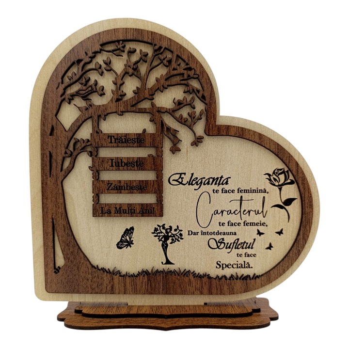 Cadou pentru Mama/Sora/Sotie – Decoratiune din lemn cu mesaj personalizat in forma de inima, 20 cm