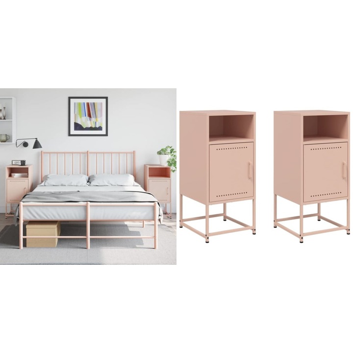 Noptiere, 2 buc., roz, 36x39x78 cm, otel