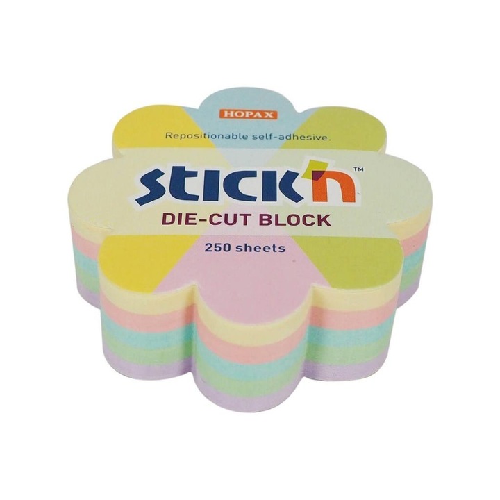 Öntapadós jegyzettömb Stickn Die-Cut Block, virág alakú, 67x67 mm, többszínű, 250 lap