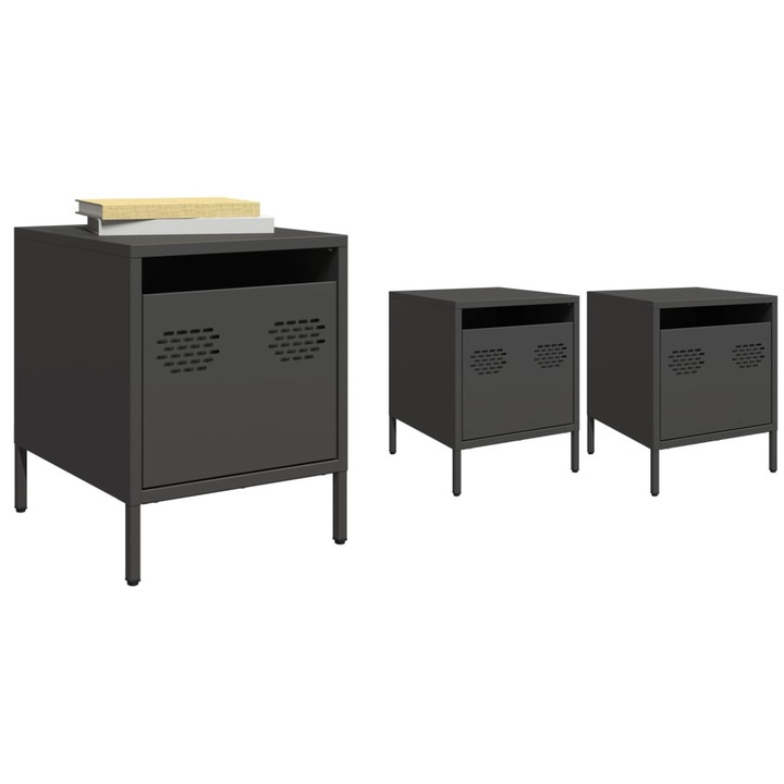 Noptiere, 2 buc., negru, 35x39x43, 5 cm, otel