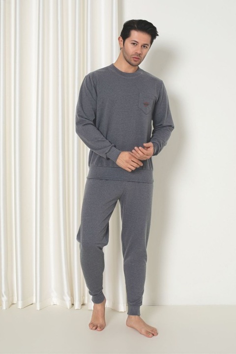 Férfi pamut nagyméretű pizsama, tréningruha típusú, szürke 100 11181, Szürke