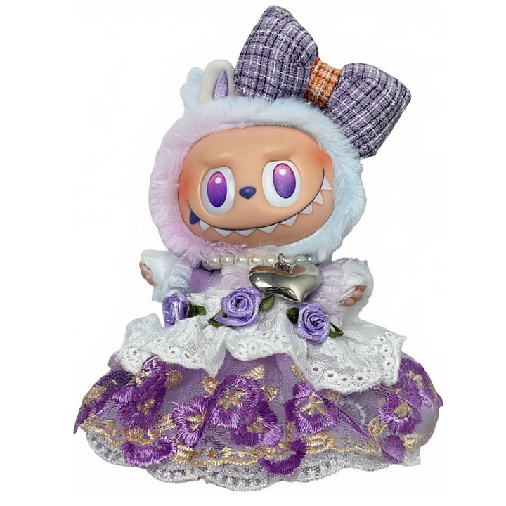 Set Accesorii pentru Labubu 15/17cm: Rochie eleganta violeta (Fara papusa)