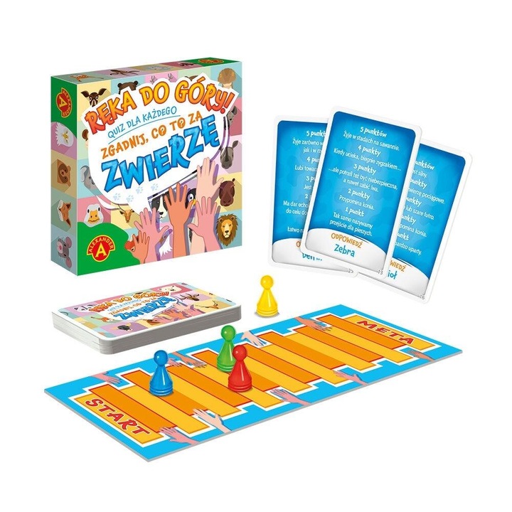 Társasjáték, Alexander, Kvíz: Kezeket fel! Találd ki, mi ez az állat, 55 kártya, 4 bábu, 1-4 játékos