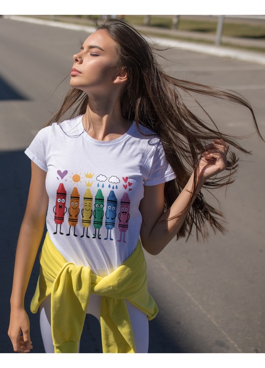 Tricou unisex 100% bumbac colectia Back to school 24923, Alb