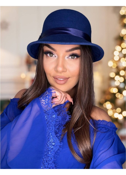 Palarie dama lux cu boruri tip sepcuta Confortino Baroness – Fetru italian 100% lana, Palarie Albastra (Albastru), Marime Unica, Reglabila – Fabricata in Romania