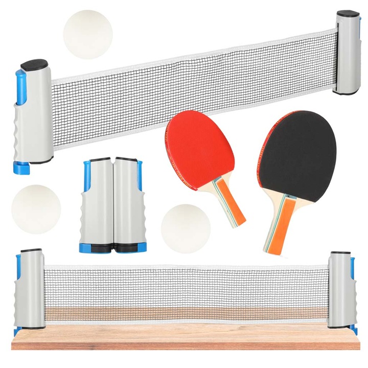 Set Tenis de Masa CIUPIGo® Ping Pong – 2 Palete, 3 Mingi, Fileu Reglabil Maxim 170 cm, Portabil, Pentru Copii si Adulti