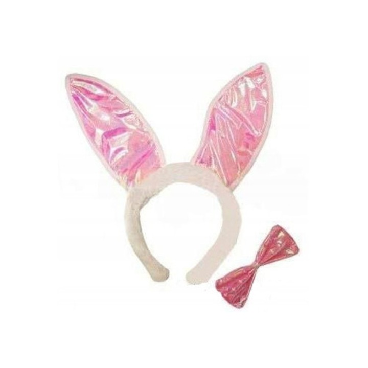 Set urechi de iepuras cu fundita, PartyPro, material stralucitor, pentru petreceri, carnaval