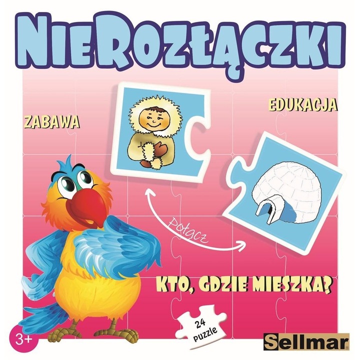 Образователен пъзел Sellmar Nierozlaczki - Кой къде живее, образователен, за деца 3+, многоцветен, 24 части