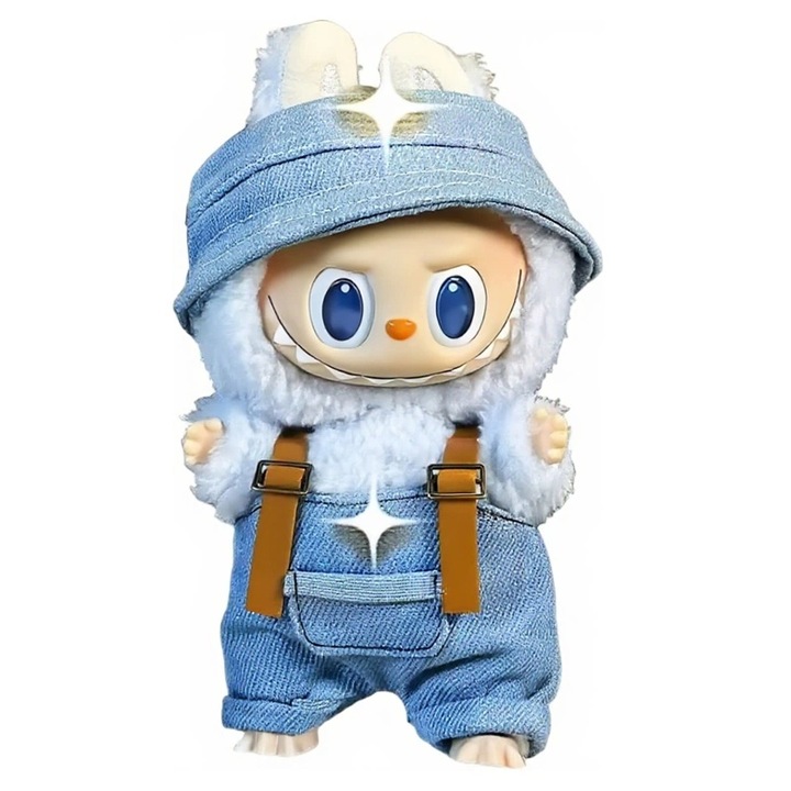 Set Salopeta Denim Labubu pentru Papusi 15/17cm (Papusa nu este inclusa)