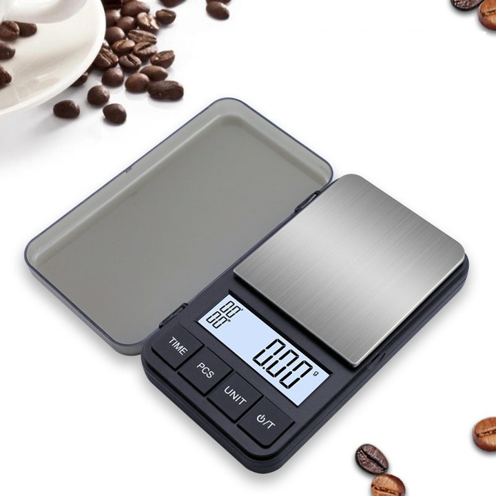 Cantar electronic de precizie mini, 500g, 0.01g, dimensiuni 64x70.5mm, alimentare cu baterii