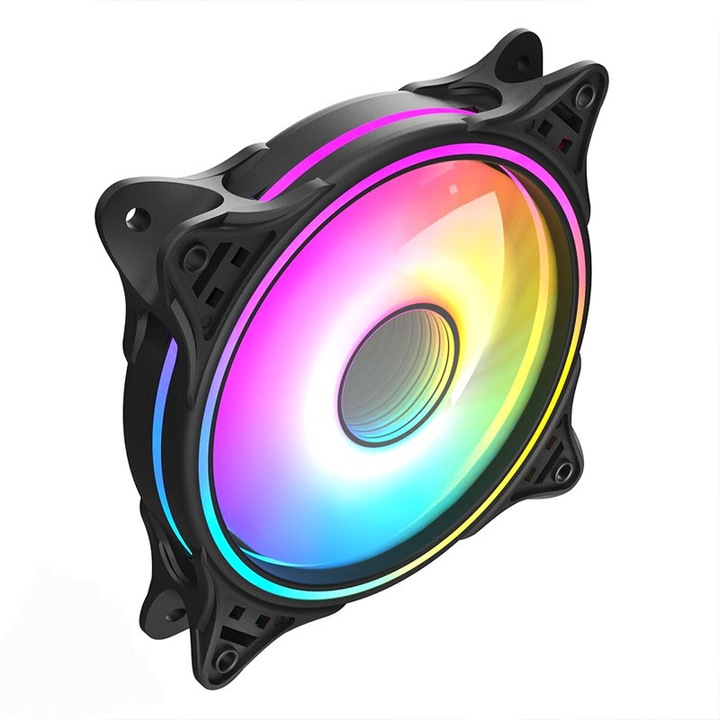 Ventilátor PC CiT Tornado 120mm, ARGB, dupla gyűrűs, fekete, 500-1500 RPM, 20 LED