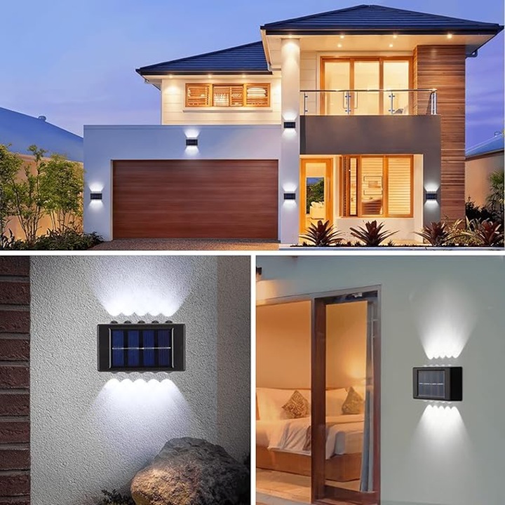 Соларни стенни лампи, 10 LED, водоустойчиви IP65, за градина, комплект