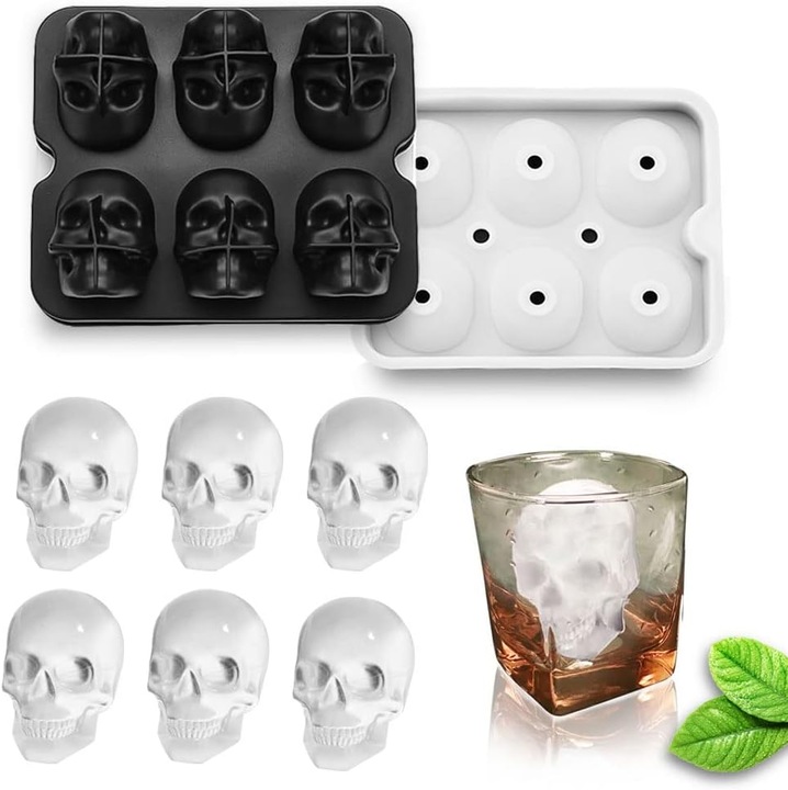 Forma cuburi de gheata, set de 6, silicon, capac transparent, design rezistent la scurgeri, pentru cocktailuri si bauturi