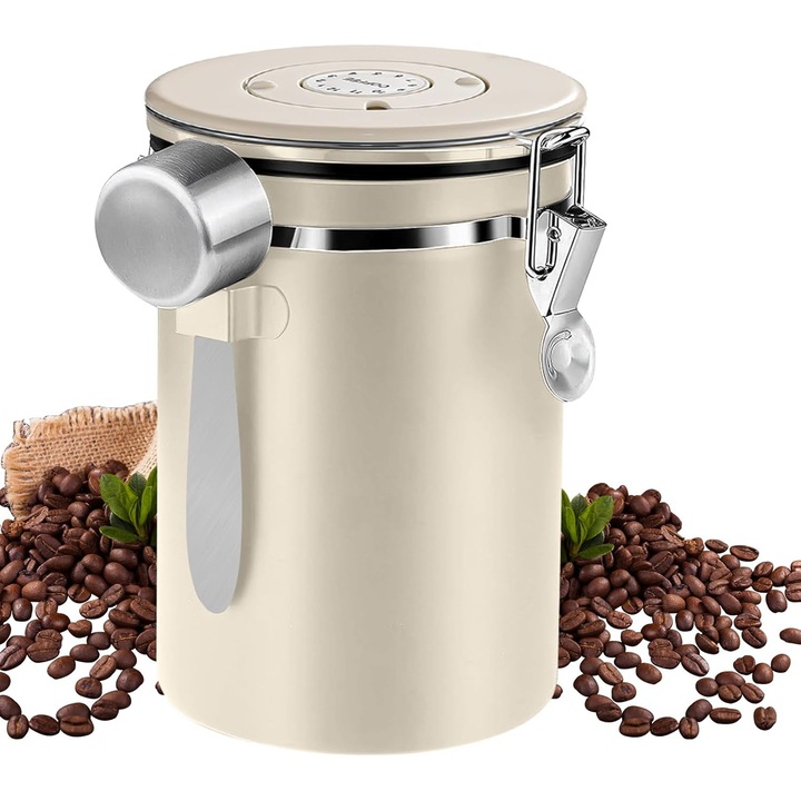 Borcanas de cafea din otel inoxidabil, capacitate 1.8L, cu supapa de evacuare, alb