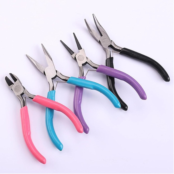 Set de clesti pentru bijuterii, 4 piese, clesti cu varf subtire, clesti cu varf rotund, metal, multicolor