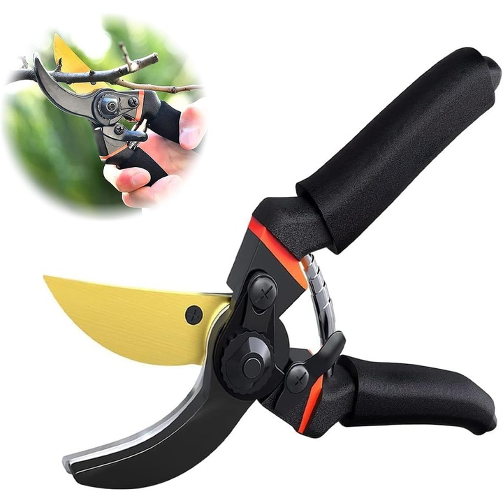 Foarfeci de gradinarit, SK5, maner ergonomic, non-alunecare, rosu-verde, set