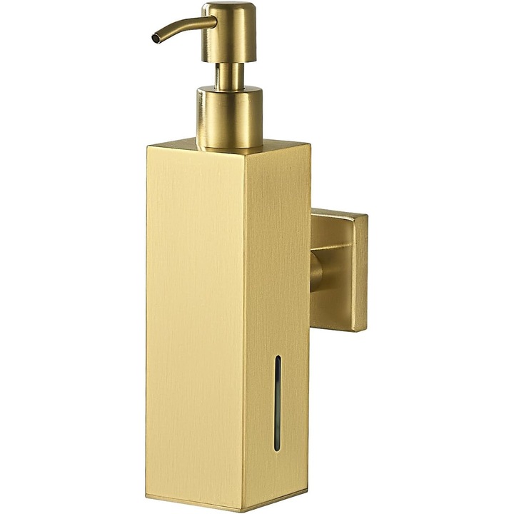 Dispenser de sapun montat pe perete, inox 304, aur periat, design patrat