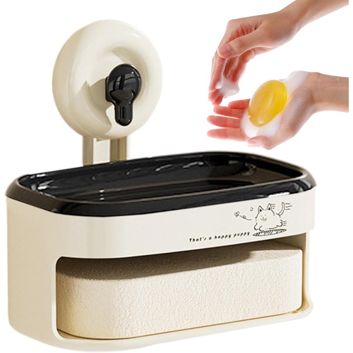 Suport pentru sapun, montat pe perete, cu ventuze puternice, design durabil, alb