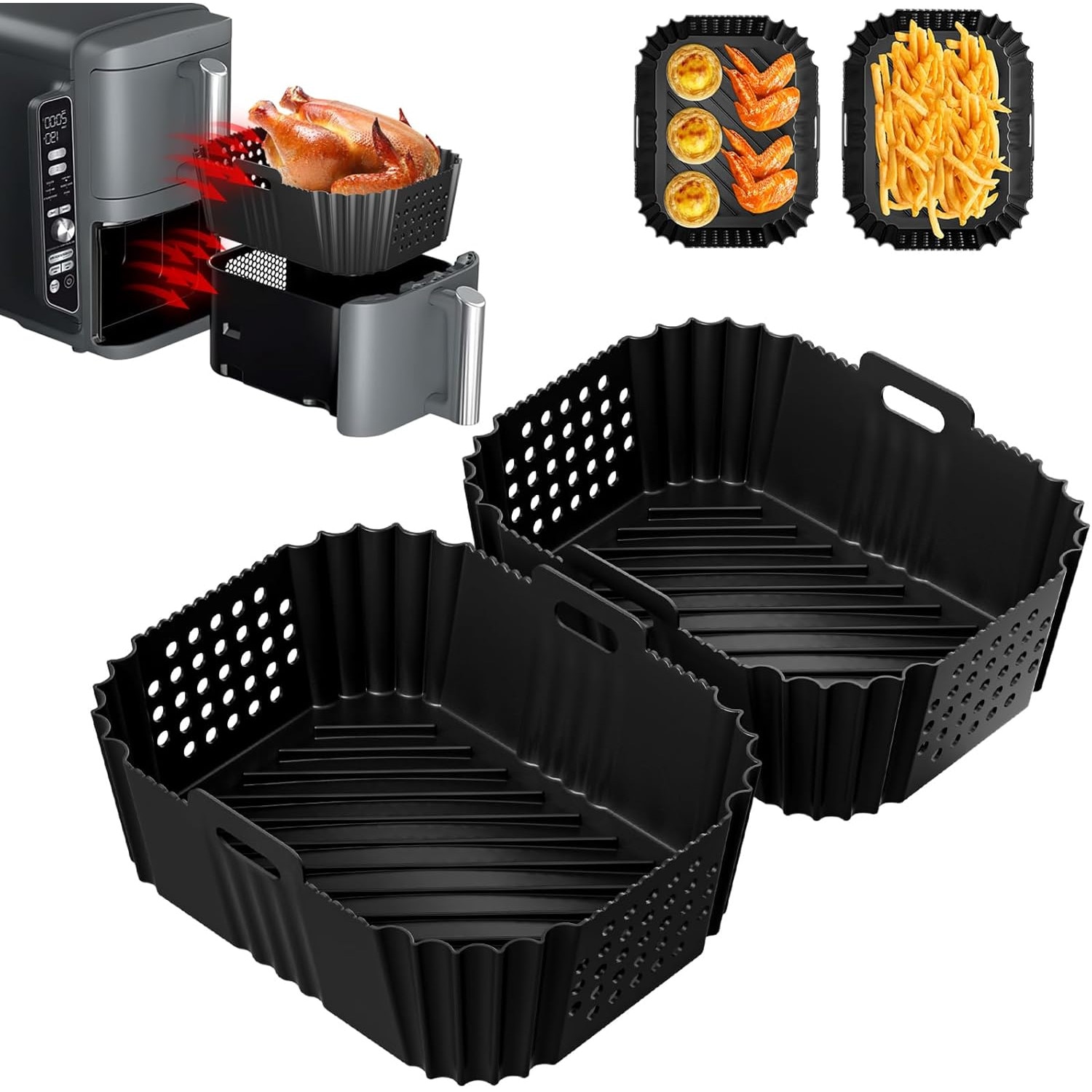 SYNERGYHERTS H1 400g 3セット Set 2 forme pentru friteuza Ninja Double Stack XL, silicon, 9.5L