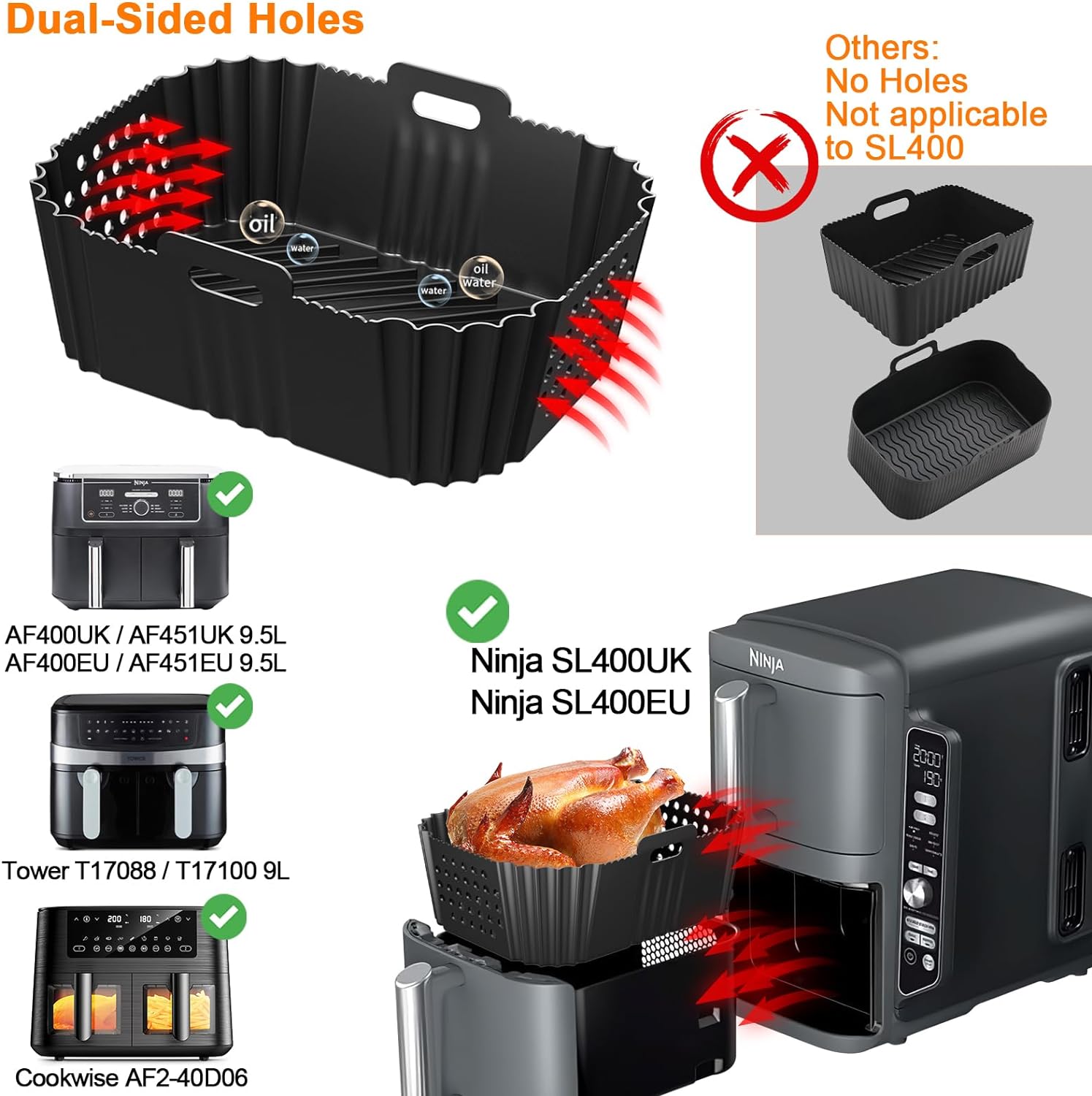 Set 2 forme pentru friteuza Ninja Double Stack XL, silicon, 9.5L