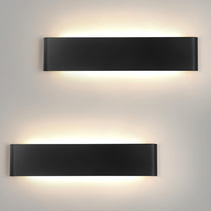 Aplica interioara LED 24W, 2880LM, aluminiu, 41x9x3cm, set de 2, negru