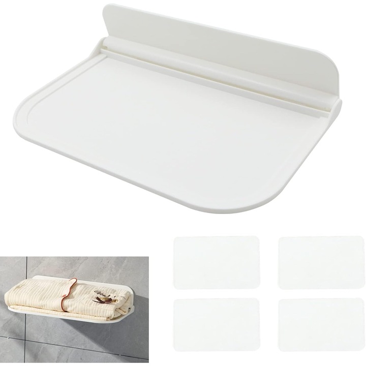 Raft de baie, 30x20cm, design pliabil, autoadeziv, alb, 1 bucata