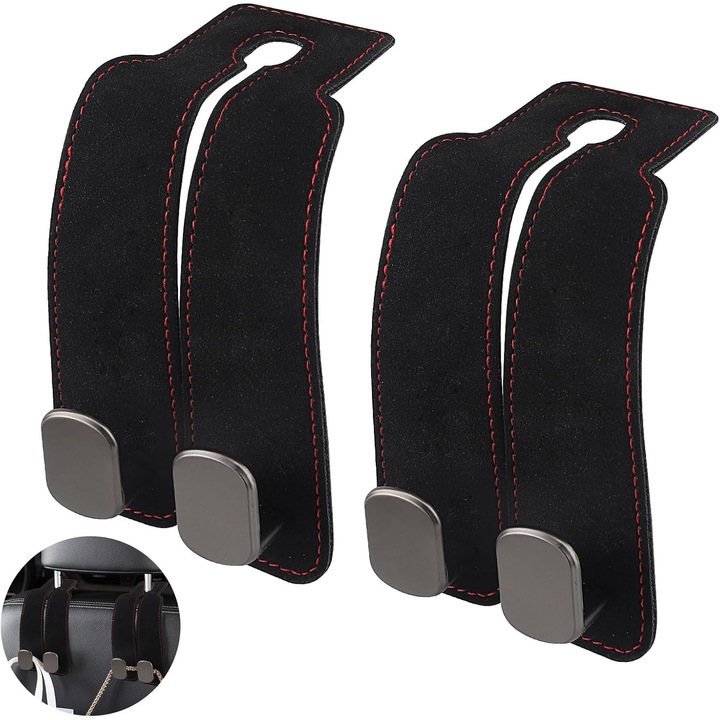 Suport auto pentru haine, set de carlige pentru tetiere, piele premium, design rotativ, multicolor