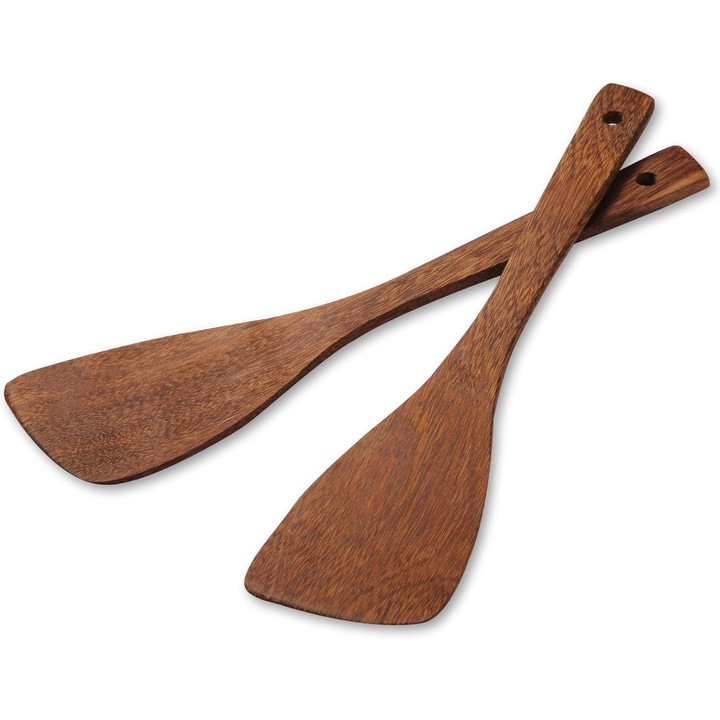 Set spatule din lemn, 2 piese, rezistente la caldura, pentru tigai antiaderente, multicolor