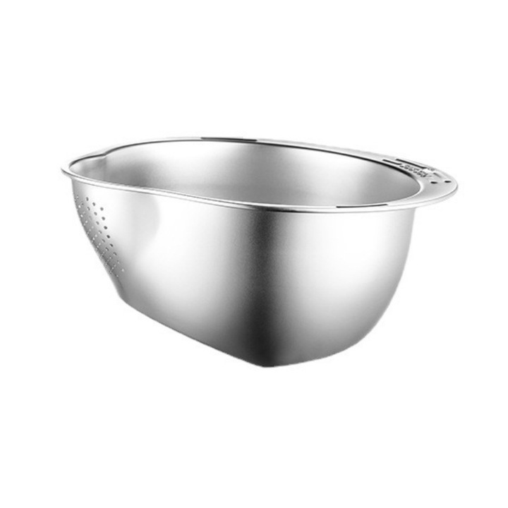 Bol multifunctional din otel inoxidabil, cu drenaj eficient, capacitate mare, pentru spalarea orezului si legumelor, 30x15cm