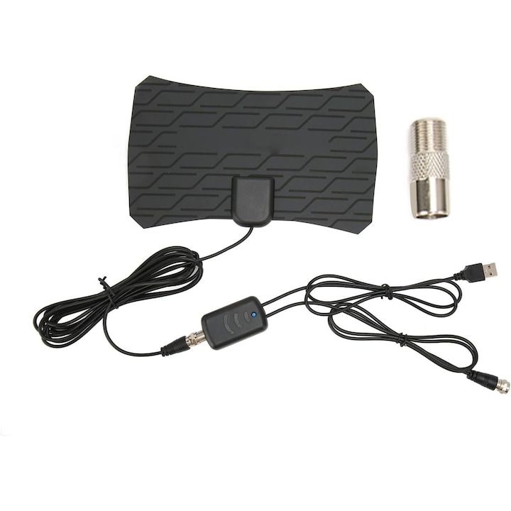 Antena TV digitala HD, 300 mile, interior/exterior, suporta 4K 1080P, neagra