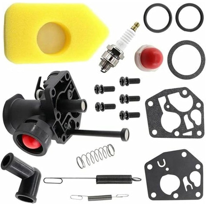 Kit carburator pentru cositoare, 499809, 498809A, 494406, filtru de aer 698369, arcuri control viteza 691859, 692211, diafragma 795083, 495770