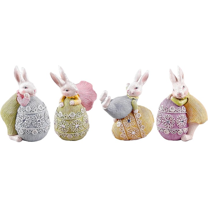 Figurina decorativa iepure din rasina, accesorii de Paste, decor de birou, set