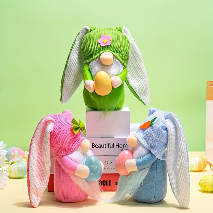 Set 3 piese papusi decorative iepure cu urechi lungi fara fata de Paste