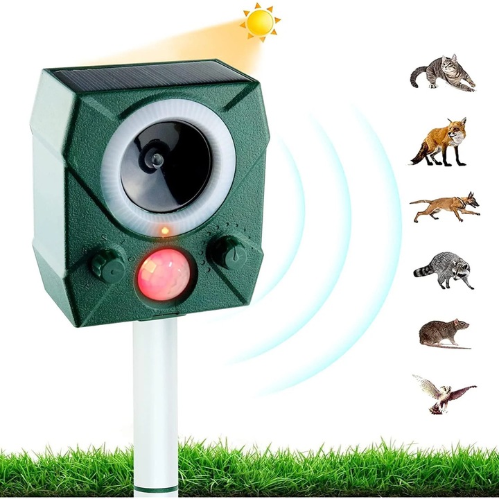 Repelent ultrasonic pentru pisici si caini, exterior impermeabil, solar