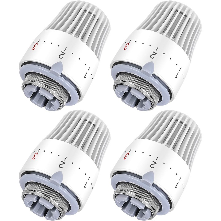 Set 4 valve termostatice pentru calorifere, M30x1.5, alb, functie antifreeze