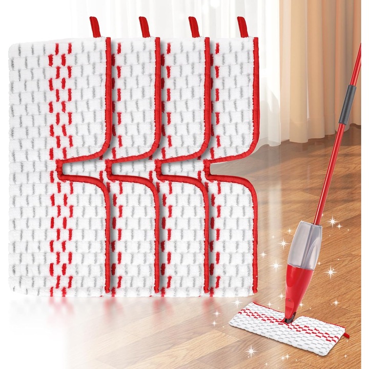 Set 4 capete de inlocuire pentru mop 1-2 Spray Max, microfibra reutilizabila, bidirectionala, compatibile cu Vileda, pentru toate tipurile de pardoseli