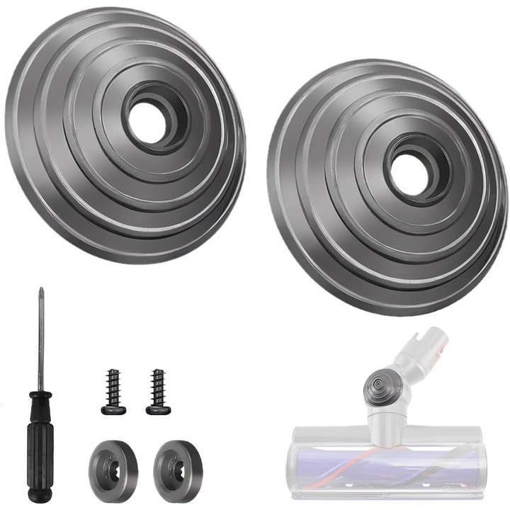 Set roti de schimb pentru aspiratoare, compatibile cu Dyson V8, V10, V11, V15, 2 roti, 2 prinderi, 2 suruburi, 1 surubelnita