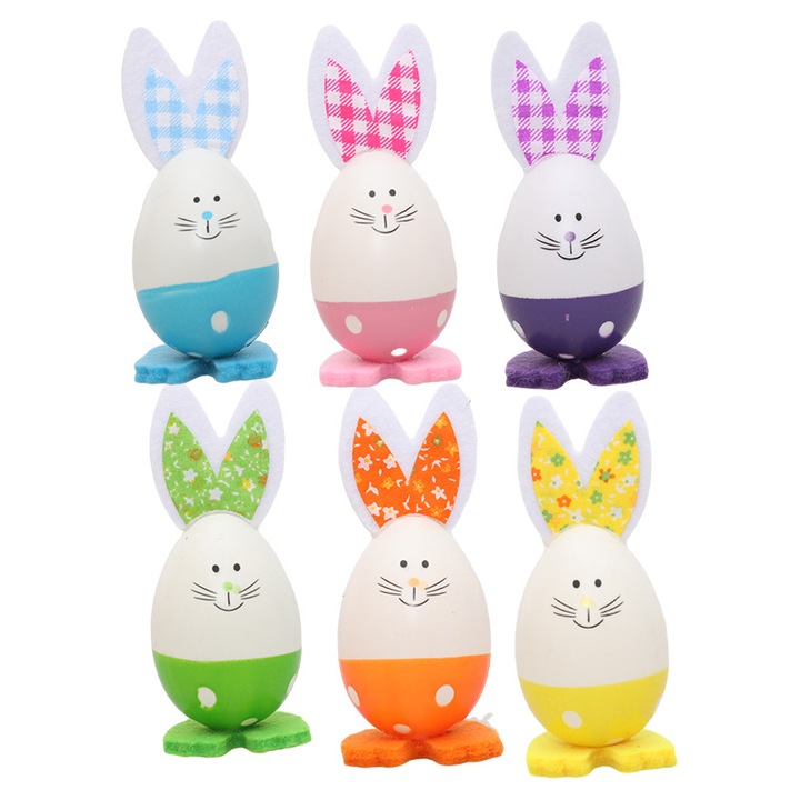 Set 18 Piese Decoratiuni de Paste, Statui Iepuras, Oua Decorative, Plastic, Multicolor