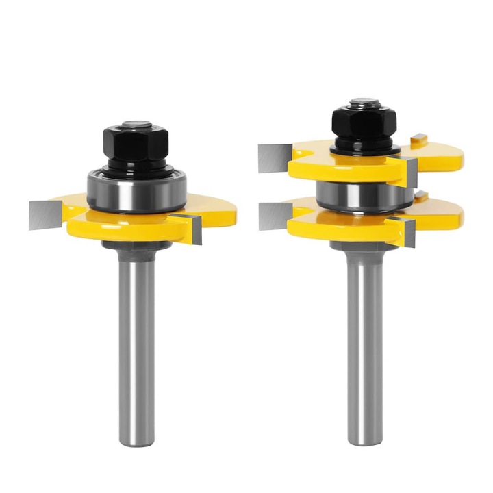 Set 2 freze lemn frezat, prindere 8mm, galben/argintiu