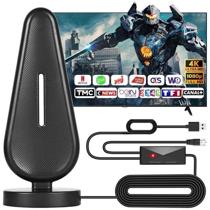 Antena TV DVB-T2, receptie omnidirectionala 360, amplificare 25dBi, baza magnetica, interior